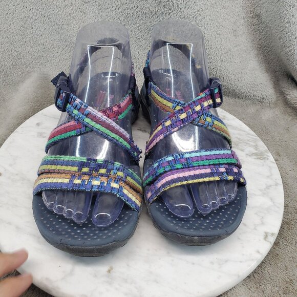 Skechers Shoes Womens Size 8 Navy Blue Textile Multicolor Reggae Sew Me Sandals - Picture 3 of 10